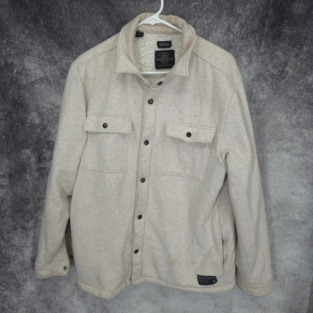 Buffalo David Bitton Shirt Jacket Mens Medium Beige Shacket‎ Fleece Lined